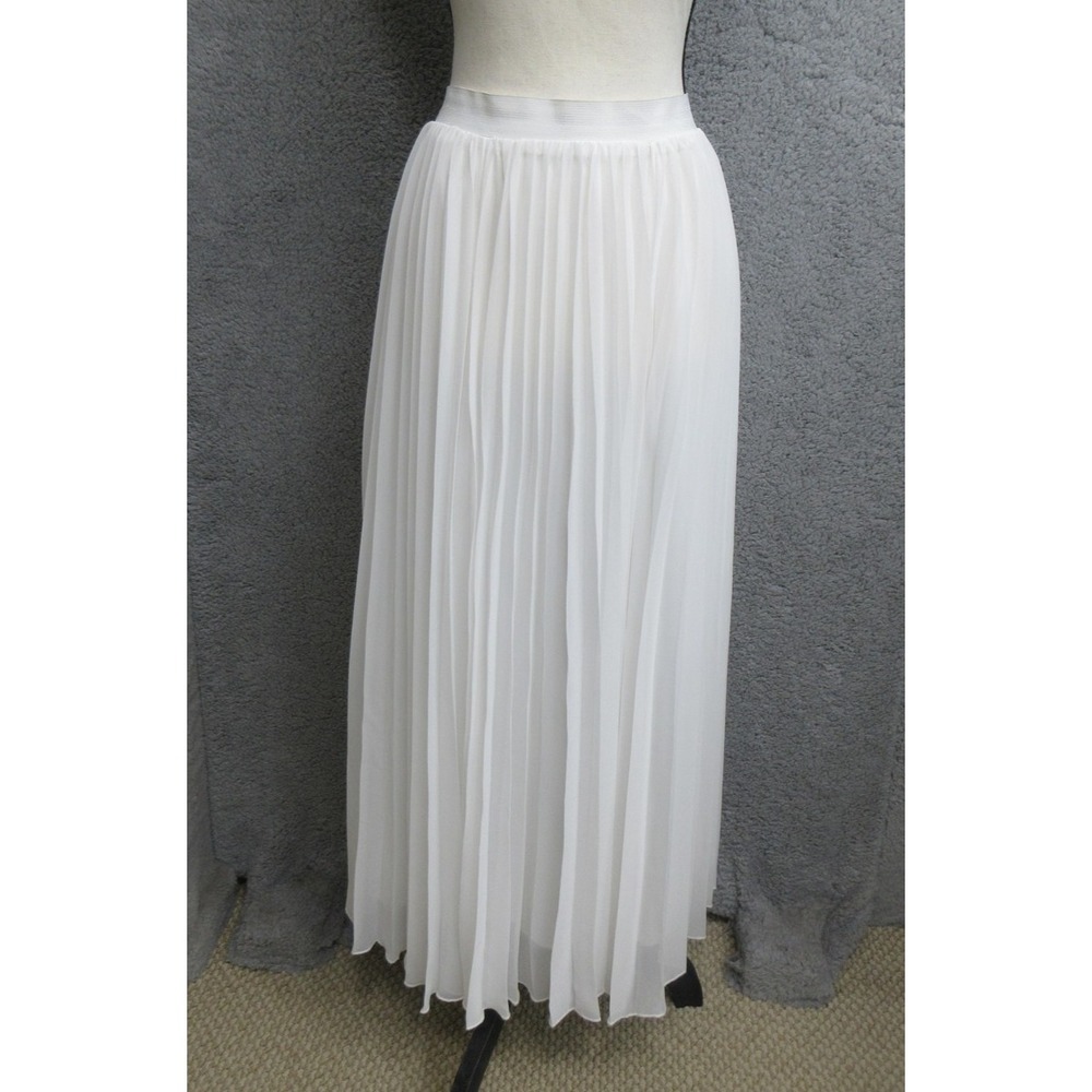 Kaktus Pleated Maxi Skirt Women L White Chiffon Romance Flowy Balletcore Etheral